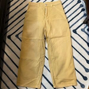 Anthropologie Pilcro Wide Leg Cropped Carpenter Pants in Khaki Yellow Size 26P